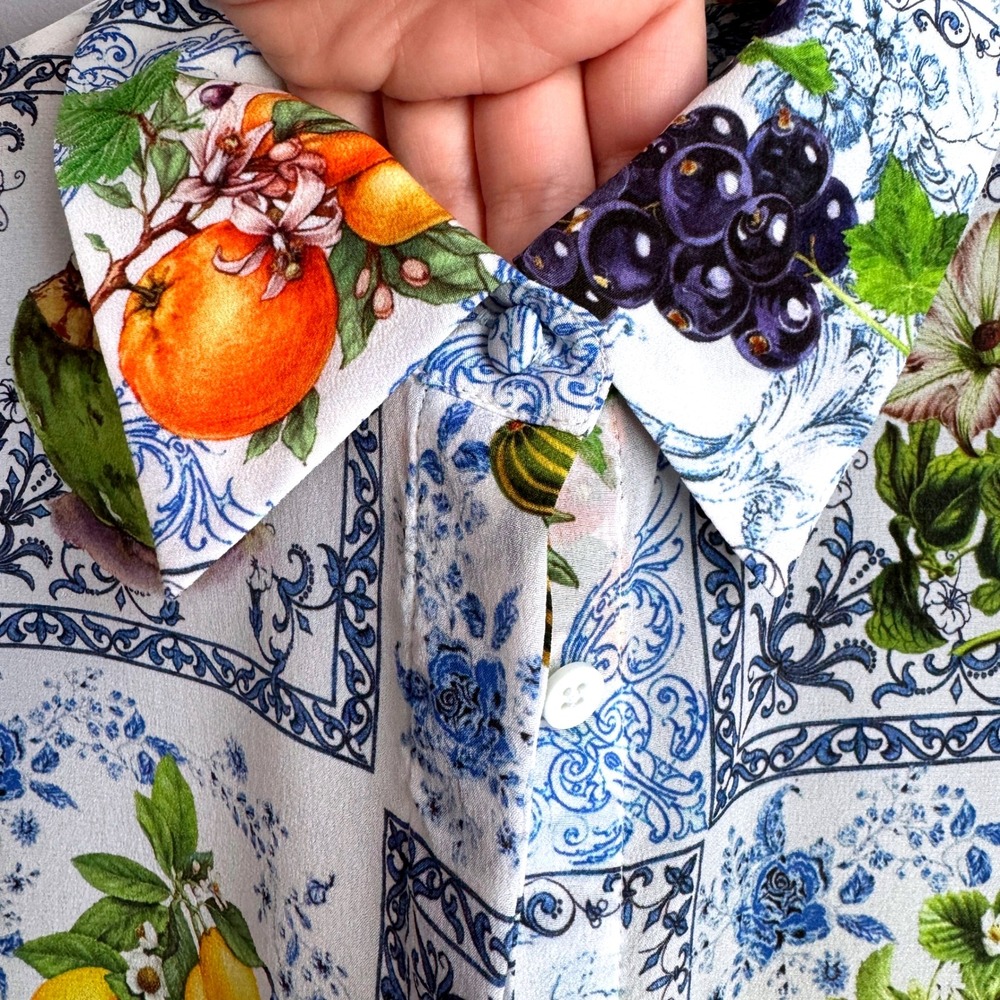 Alice + Olivia Willa Silk Puff Sleeve Blouse Fruit Market - Picture 10 of 16